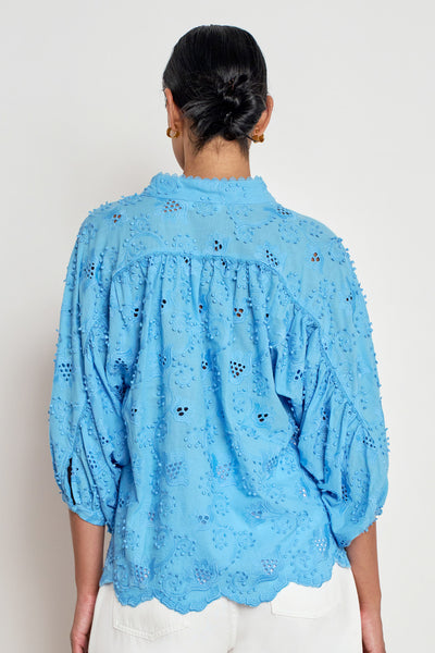 ZOE KRATZMANN TWINE TOP LAGOON EYELET LACE BLOUSE WITH PUFF SLEEVES