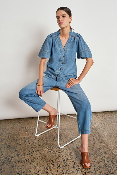 ZOE KRATSMANN ASCEND PANT DENIM BARREL PANT COTTON BLEND WITH DRAWSTRING