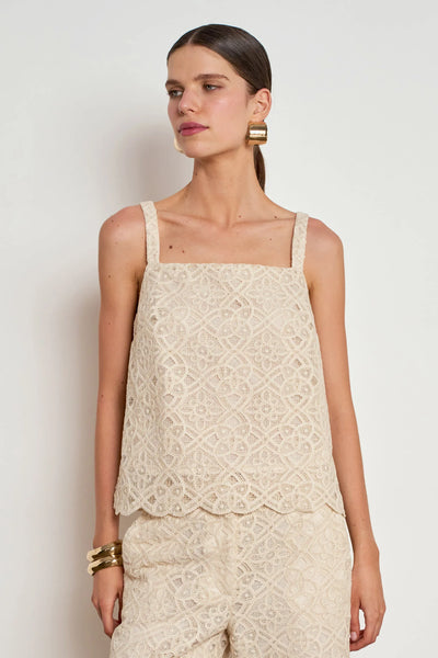 ZOE KRATSMANN LILIUM TOP LACE TANK TOP WITH SQUARE NECK AND SCALLOPED HEM IN PINK OR CREAM 