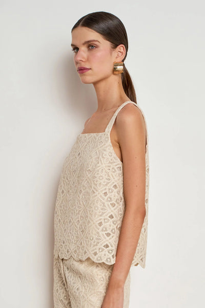 ZOE KRATSMANN LILIUM TOP LACE TANK TOP WITH SQUARE NECK AND SCALLOPED HEM IN PINK OR CREAM 