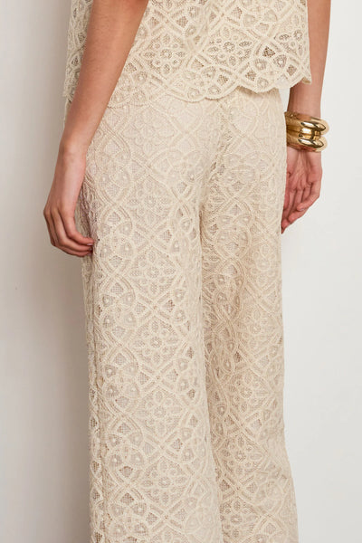 ZOE KRATSMANN DIRECT PANT CREAM LACE PANT WITH STRAIGHT LEG AND SCALLOPED HEM