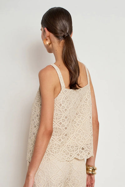 ZOE KRATSMANN LILIUM TOP LACE TANK TOP WITH SQUARE NECK AND SCALLOPED HEM IN PINK OR CREAM 