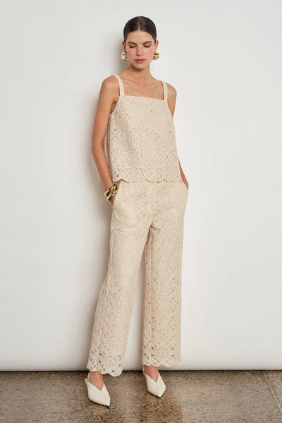 ZOE KRATSMANN DIRECT PANT CREAM LACE PANT WITH STRAIGHT LEG AND SCALLOPED HEM