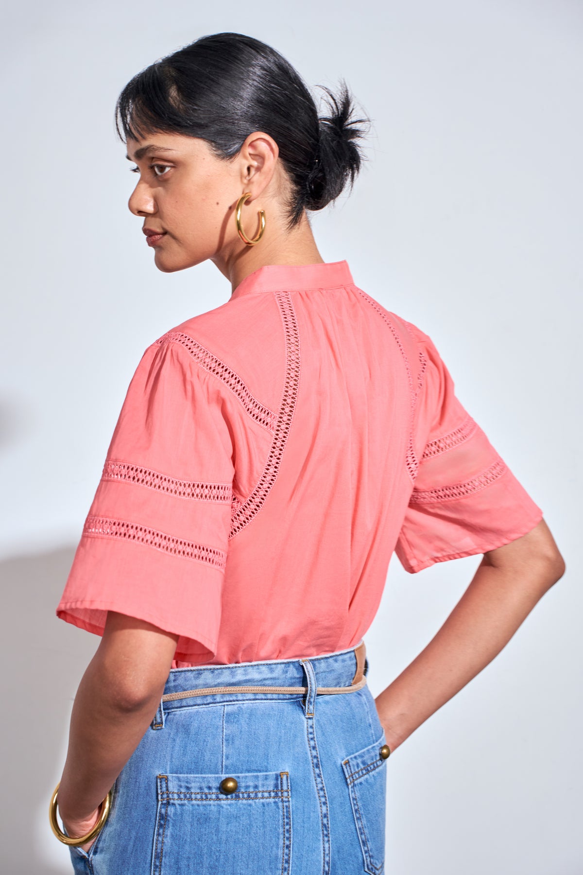 ZOE KRATZMANN PULSE TOP FLAMINGO WITH DEOCORATIVE EYELET LACE DETAIL