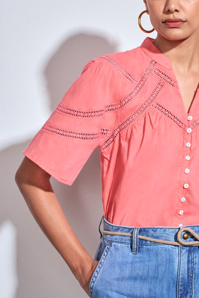 ZOE KRATZMANN PULSE TOP FLAMINGO WITH DEOCORATIVE EYELET LACE DETAIL