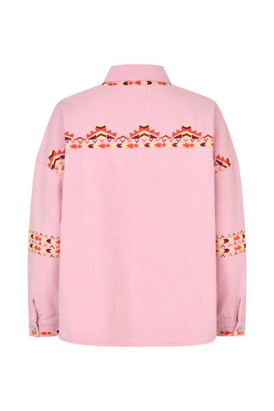 LOLLYS LAUNDRY VEINDA OVERSHIRT COTTON DENIM EMBROIDERY PINK SHIRT