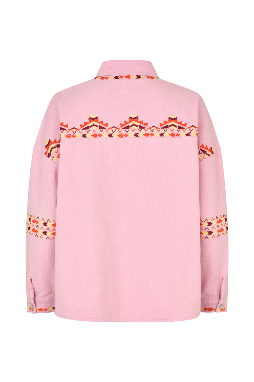LOLLYS LAUNDRY VEINDA OVERSHIRT COTTON DENIM EMBROIDERY PINK SHIRT