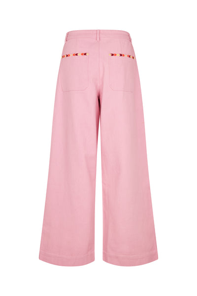 LOLLYS LAUNDRY FLORIDA PANTS PINK DENIM JEAN EMBORIDERY COTTON