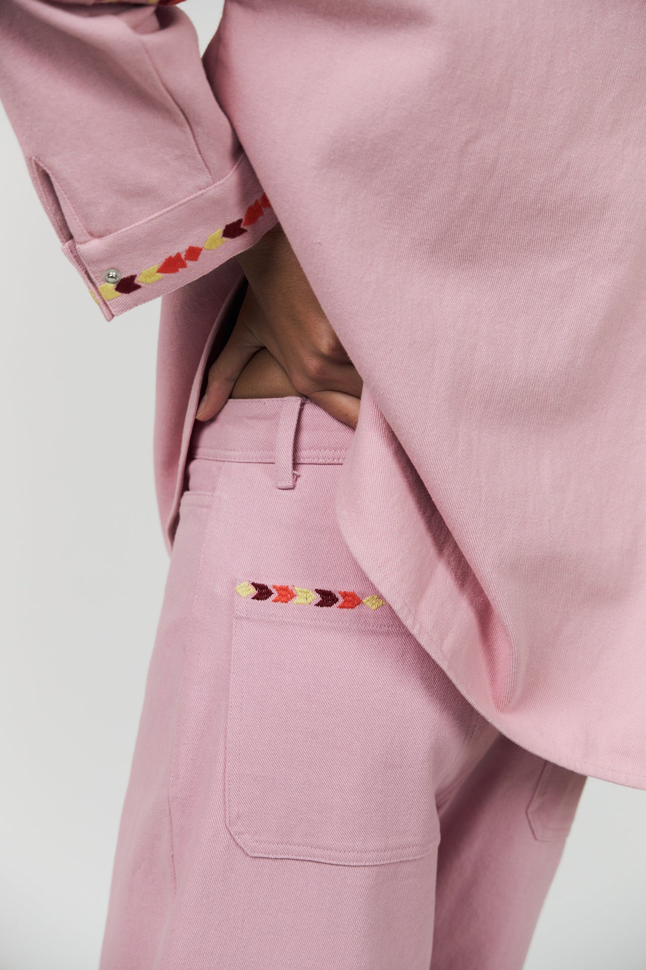 LOLLYS LAUNDRY FLORIDA PANTS PINK DENIM JEAN EMBORIDERY COTTON