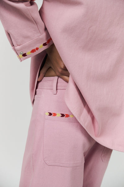 LOLLYS LAUNDRY FLORIDA PANTS PINK DENIM JEAN EMBORIDERY COTTON