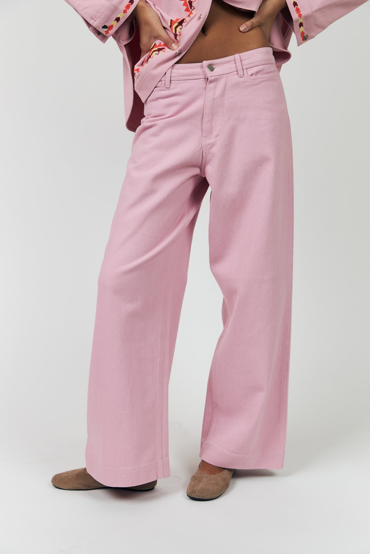 LOLLYS LAUNDRY FLORIDA PANTS PINK DENIM JEAN EMBORIDERY COTTON