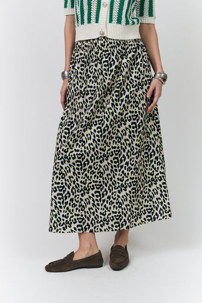 LOLLYS LAUNDRY ISLA MAXI SKIRT ANIMAL PRINT LEOPARD YELLOW COTTON