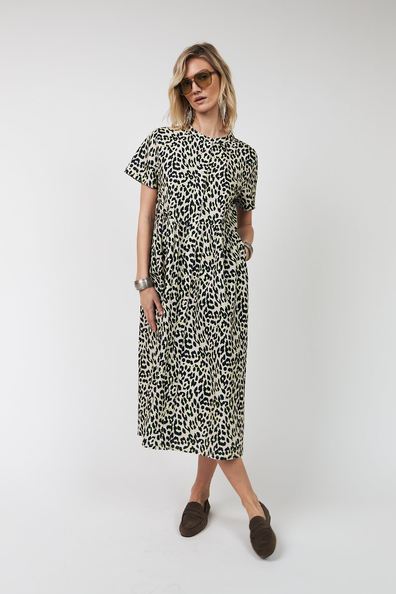 LOLLYS LAUNDRY ALIYA MAXI DRESS ANIMAL PRINT LEOPARD PRINT COTTON YELLOW DRESS
