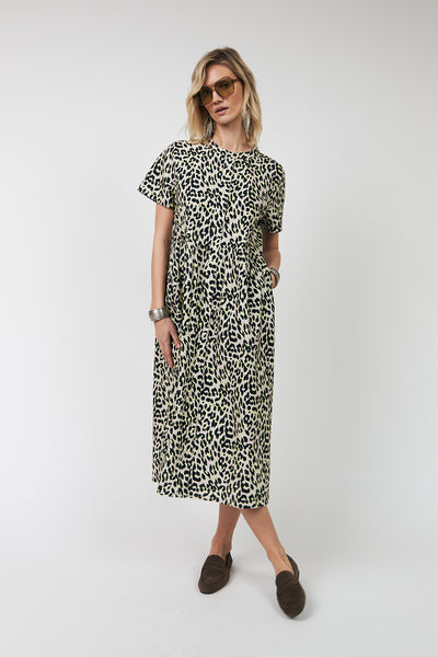 LOLLYS LAUNDRY ALIYA MAXI DRESS ANIMAL PRINT LEOPARD PRINT COTTON YELLOW DRESS