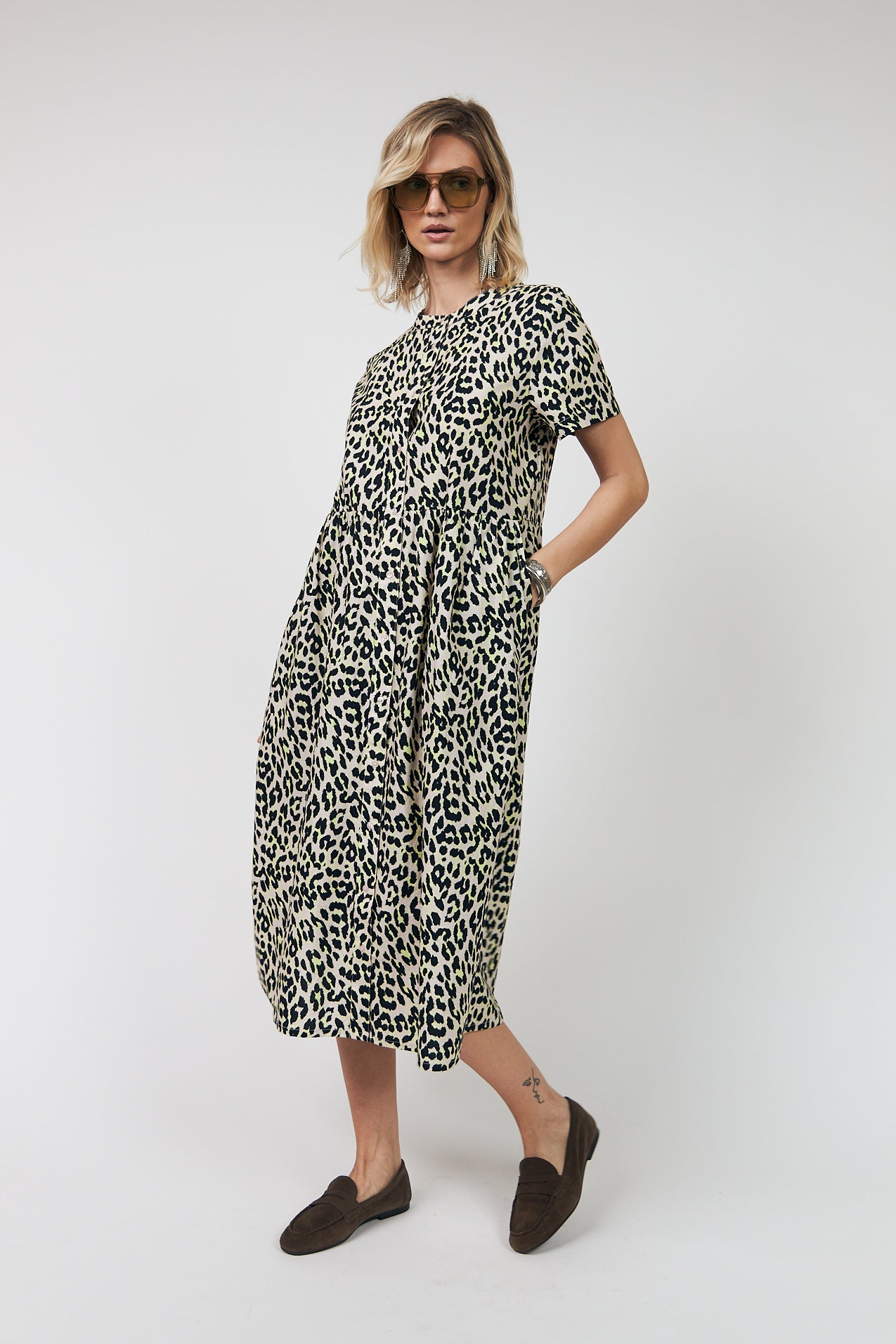 LOLLYS LAUNDRY ALIYA MAXI DRESS ANIMAL PRINT LEOPARD PRINT COTTON YELLOW DRESS