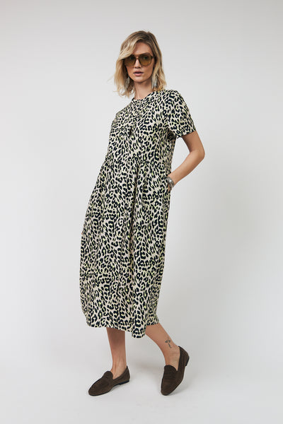 LOLLYS LAUNDRY ALIYA MAXI DRESS ANIMAL PRINT LEOPARD PRINT COTTON YELLOW DRESS