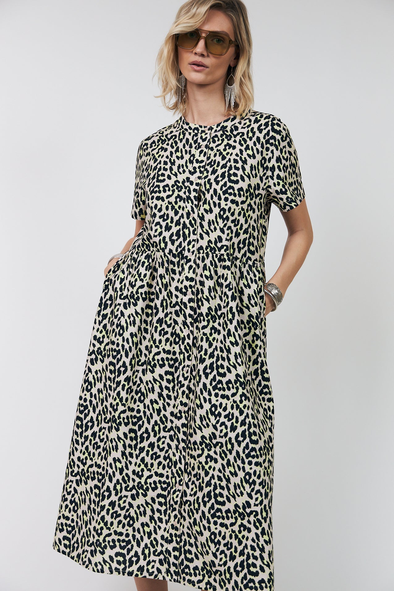 LOLLYS LAUNDRY ALIYA MAXI DRESS ANIMAL PRINT LEOPARD PRINT COTTON YELLOW DRESS