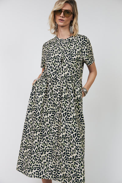 LOLLYS LAUNDRY ALIYA MAXI DRESS ANIMAL PRINT LEOPARD PRINT COTTON YELLOW DRESS
