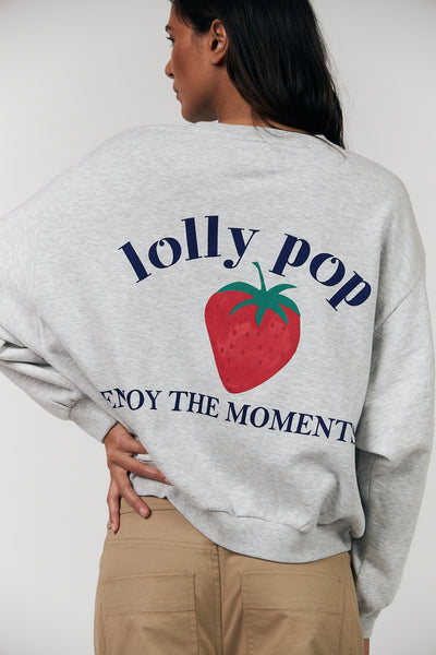 LOLLYS LAUNDRY SYDNEY STRAWBERRY SWEATSHIRT GREY 