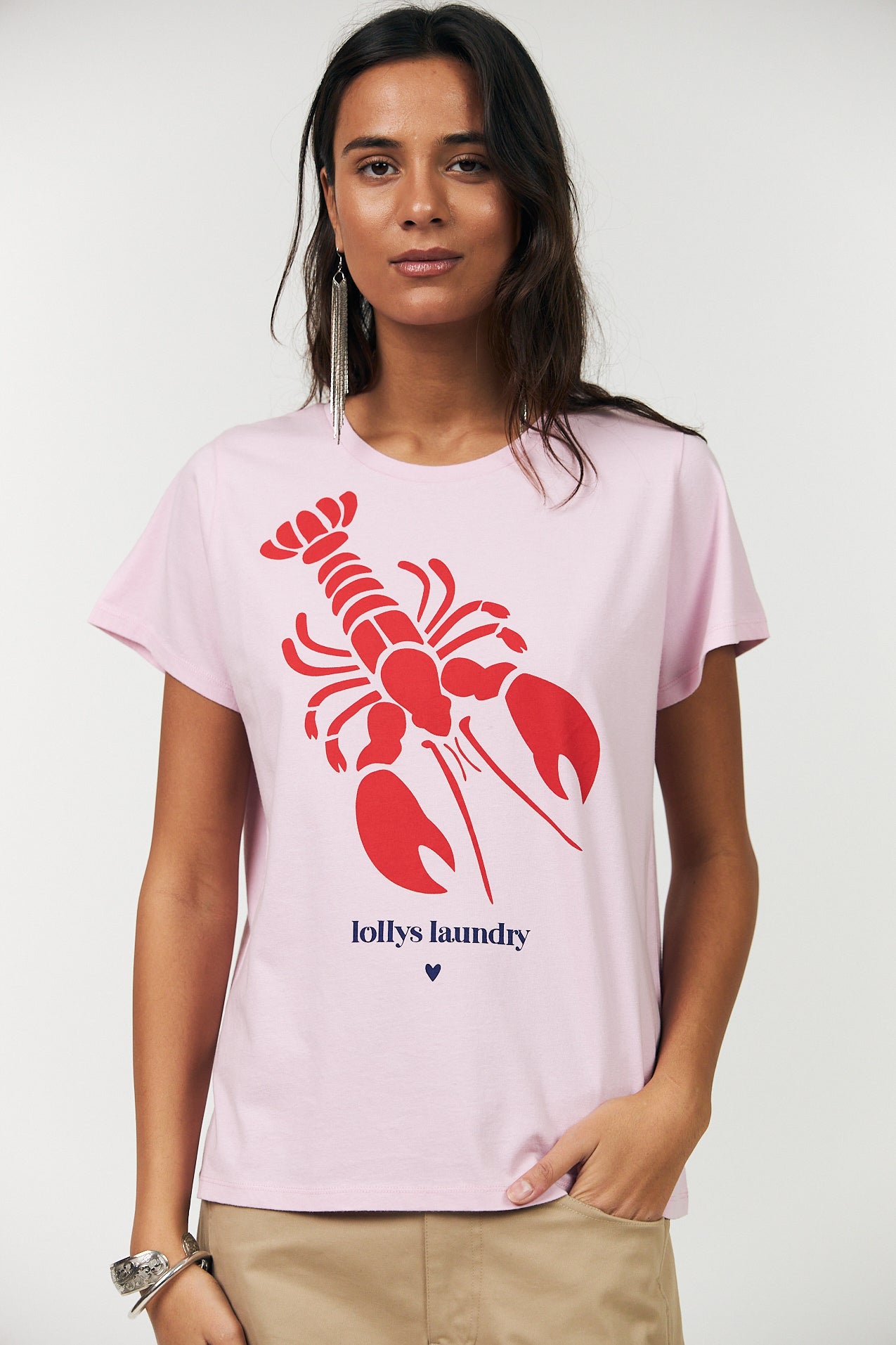 LOLLYS LAUNDRY ROMA LOBSTER TEE COTTON PINK AND RED TOP
