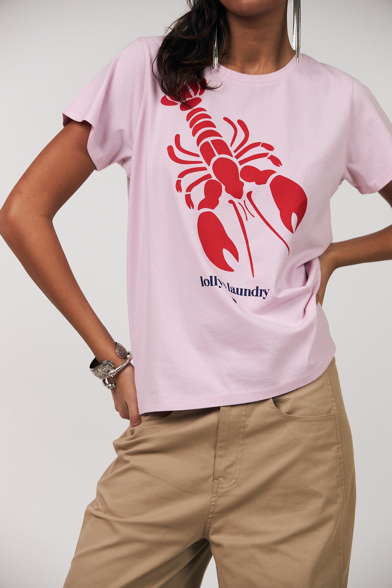 LOLLYS LAUNDRY ROMA LOBSTER TEE COTTON PINK AND RED TOP