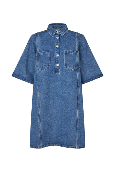 LOLLYS LAUNDRY MOLA DRESS MINI DENIM DRESS COTTON BLUE