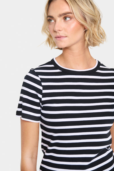 SAINT TROPEZ ASTER STRIPE TSHIRT BLACK AND WHITE STRIPE COTTON TEE