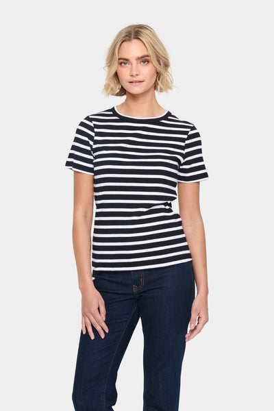 SAINT TROPEZ ASTER STRIPE TSHIRT BLACK AND WHITE STRIPE COTTON TEE