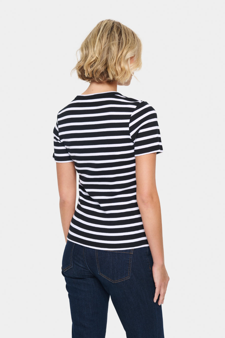 SAINT TROPEZ ASTER STRIPE TSHIRT BLACK AND WHITE STRIPE COTTON TEE