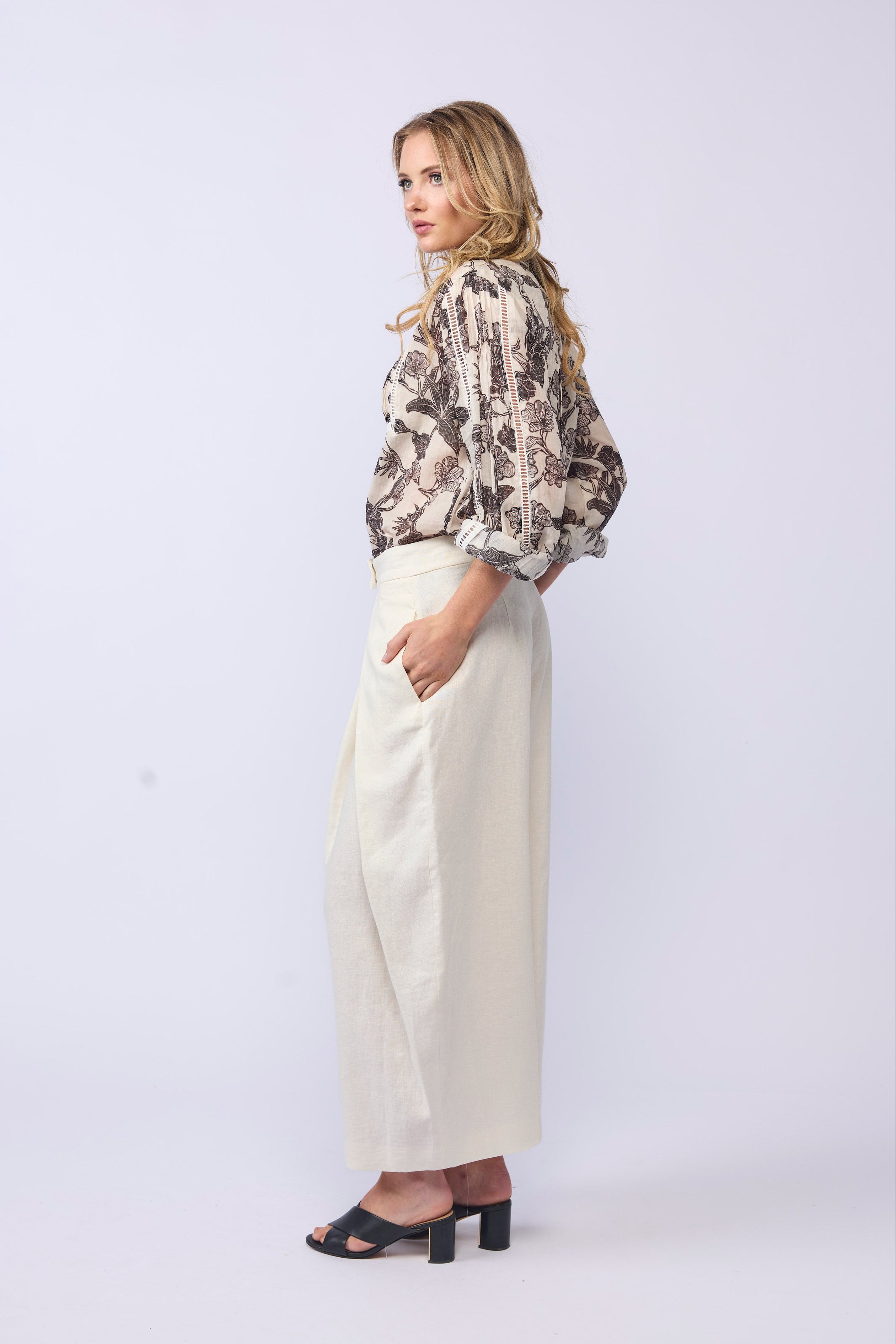 DRAMA REIGN SHIRT RAMIE COTTON FLORAL BLOUSE