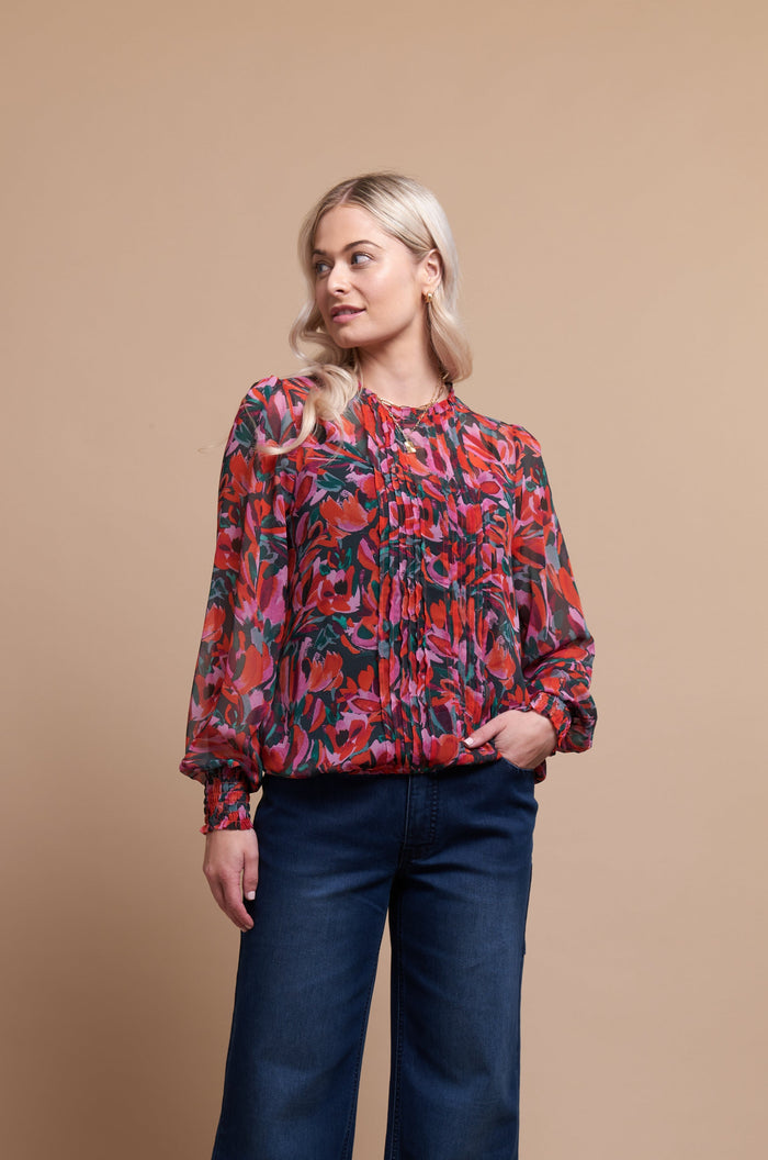 PINTUCK FRONT BLOUSE