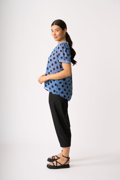 LONGBEACH MEMO SWING RIB TRIM TSHIRT BLUE SPOT POLYESTER TOP