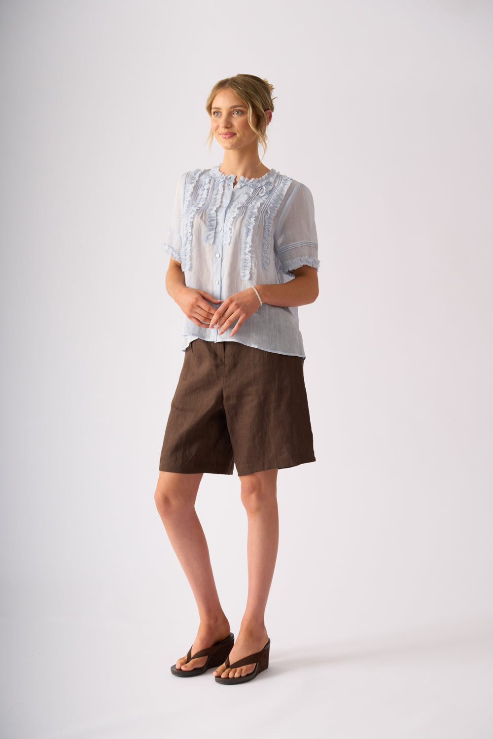 LONGBEACH FOIL PERFECT PAIR SHORTS BROWN COCO LINEN SHORT