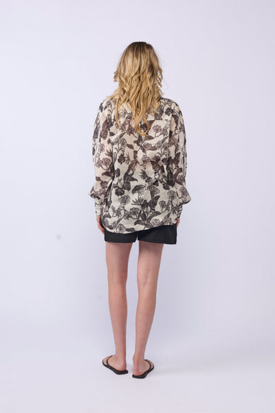 DRAMA REIGN SHIRT RAMIE COTTON FLORAL BLOUSE
