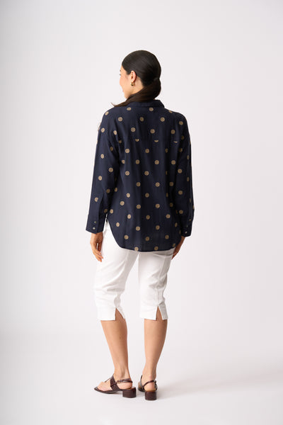 LONGBEACH OH THREE BOXY FIT SHIRT NAVY SPOT BLOUSE 