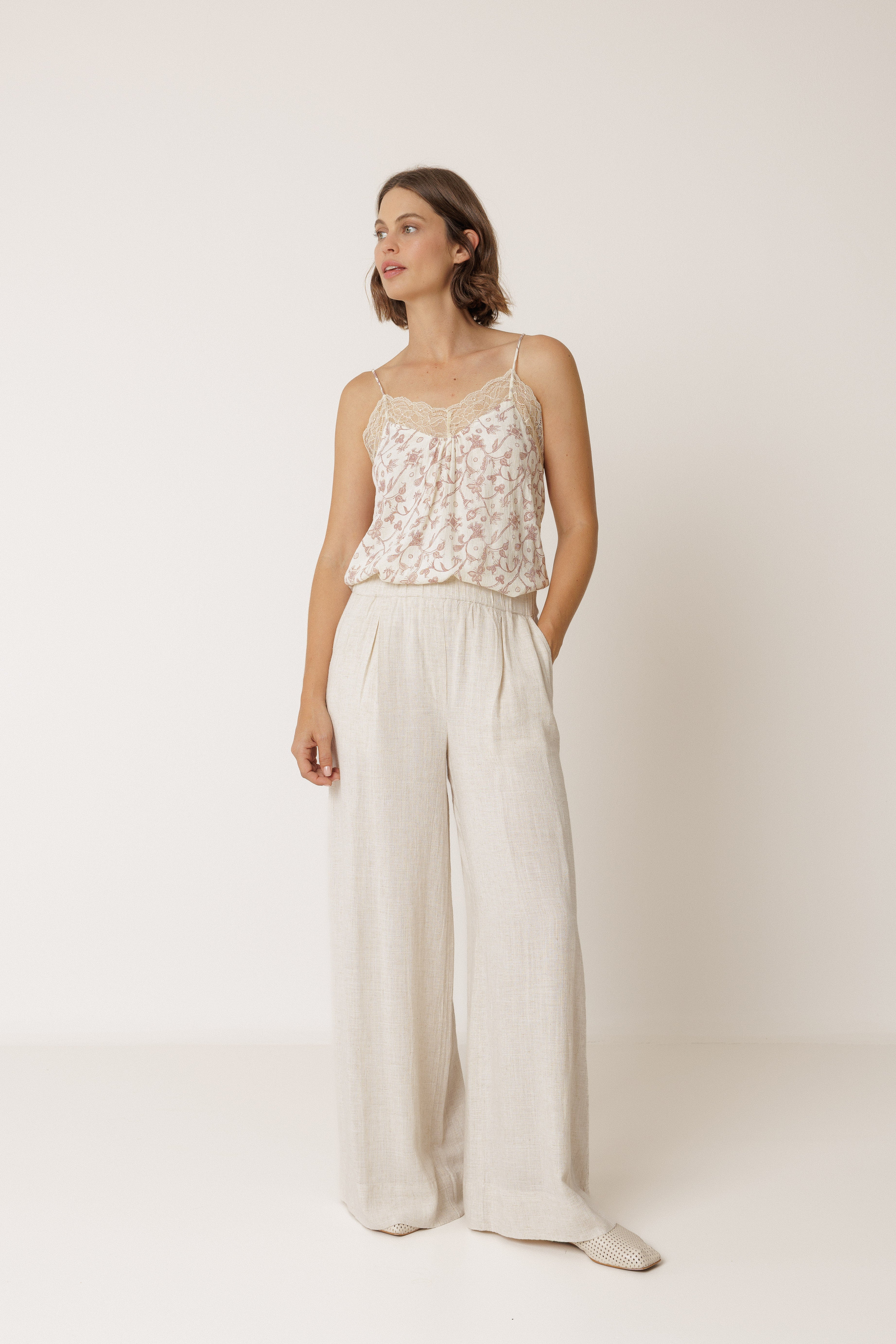 INDI AND COLD FLOWY PANT VISCOSE LINEN NATURAL