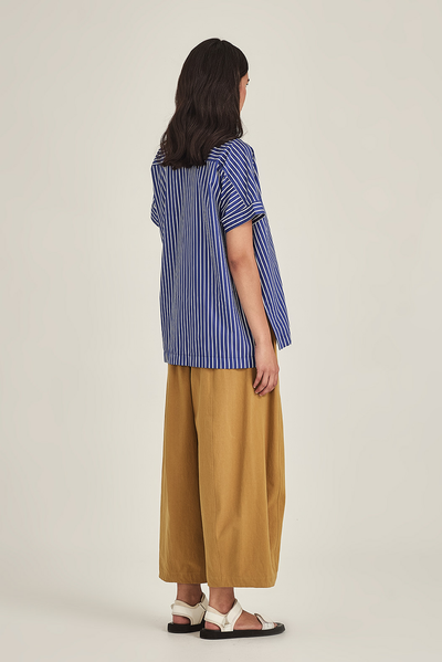 SILLS ANNIE STRIPE SHIRT COTTON LINEN COBALT BLUE TAN TOP
