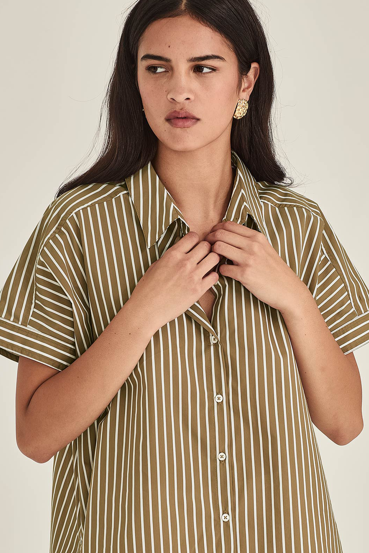 SILLS ANNIE STRIPE SHIRT COTTON LINEN COBALT BLUE TAN TOP