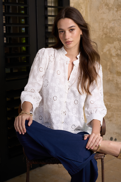 LOOBIES STORY ASMITA SHIRT COTTON TOP WHITE IVORY BLOUSE