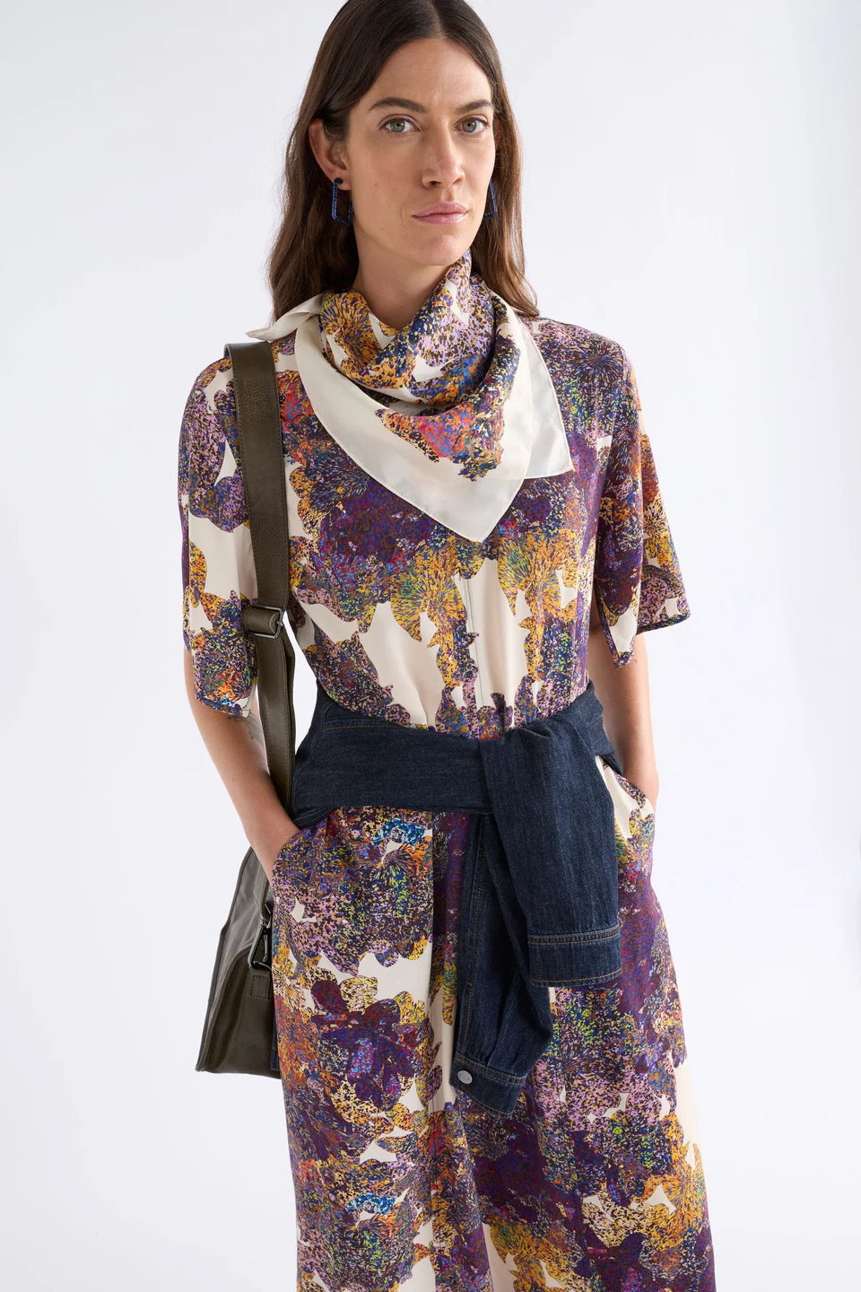 ELK AUBE DRESS LANTIS PRINT COLOURFUL FLORAL PRINT MIDI DRESS