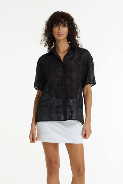 BLAK ALIGN SHIRT VISCOSE EMBROIDERED BLACK TOP