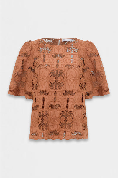 RESOLVE TOP intricate cotton lace in truffle colour