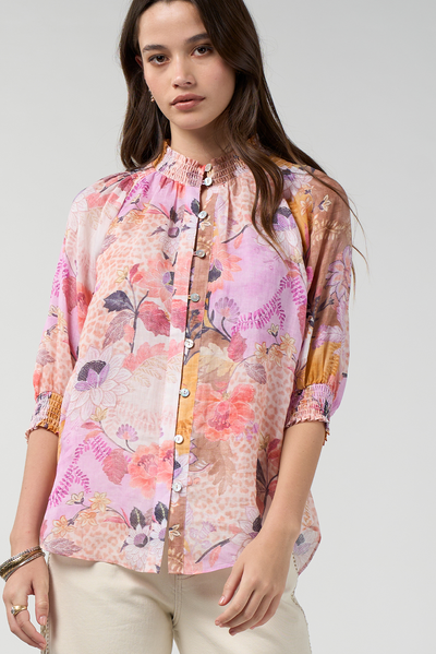 LOOBIES STORY BATIKA SHIRT RAMIE PINK FLROAL BLOUSE