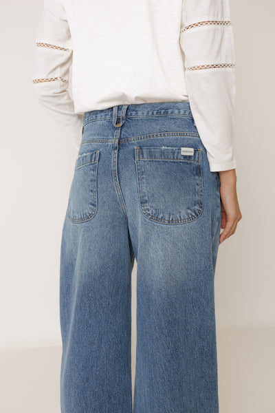 INDI AND COLD CROSSED WAISTBAND JEAN COTTON STRETCH DENIM BLUE