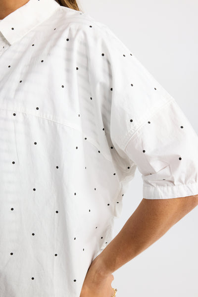 INK BELLA SHIRT WHITE SPOT SHORT SLEEVE SHIRT SUMMER SHIRT COTTON SHIRT PUFF SLEEVE SHIRT TOP TOPS SHIRT SHIRTS POLKA DOT SPOTS 