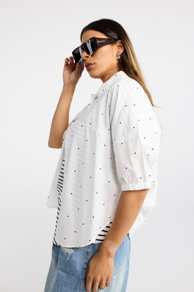 INK BELLA SHIRT WHITE SPOT SHORT SLEEVE SHIRT SUMMER SHIRT COTTON SHIRT PUFF SLEEVE SHIRT TOP TOPS SHIRT SHIRTS POLKA DOT SPOTS 