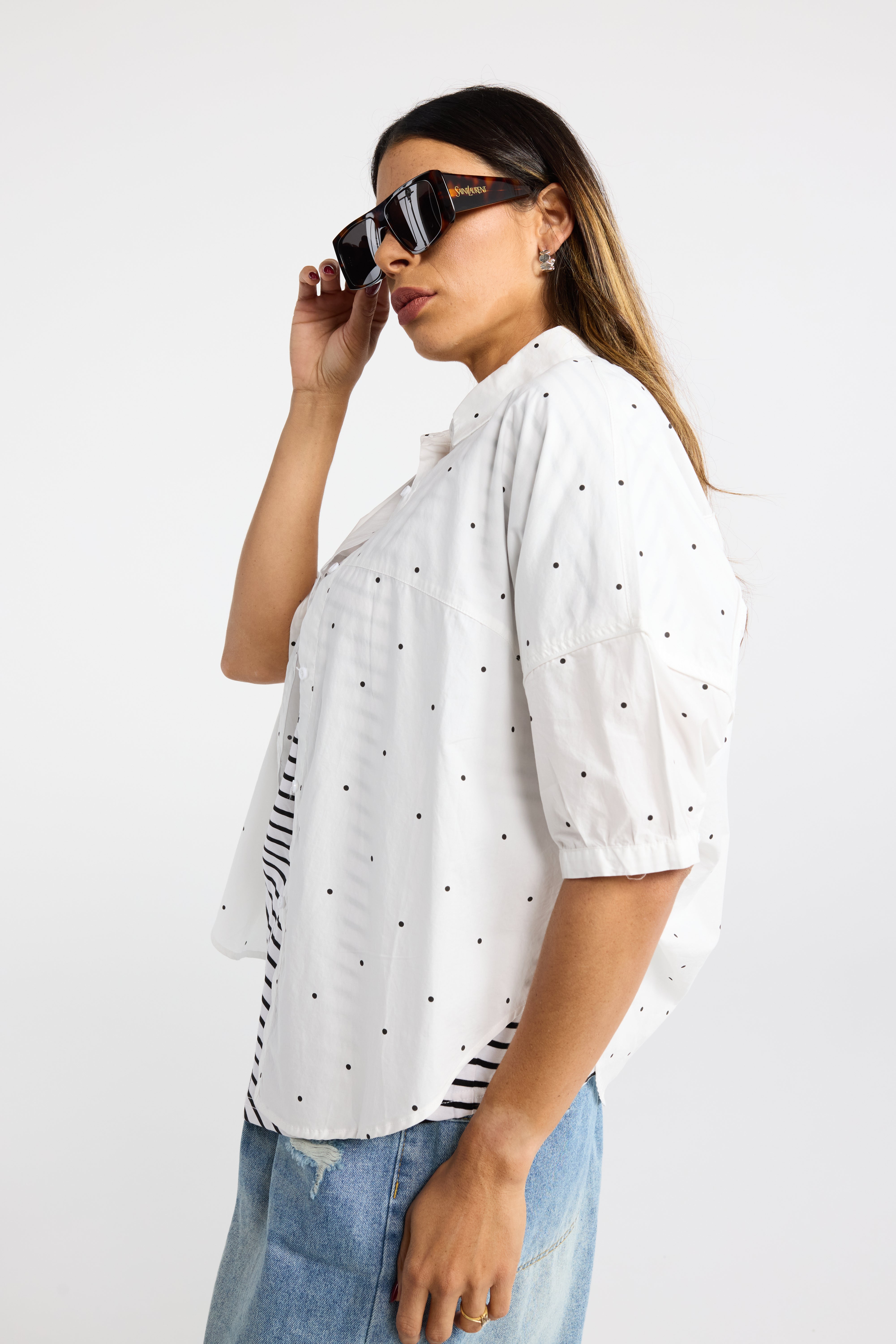 INK BELLA SHIRT WHITE SPOT SHORT SLEEVE SHIRT SUMMER SHIRT COTTON SHIRT PUFF SLEEVE SHIRT TOP TOPS SHIRT SHIRTS POLKA DOT SPOTS 