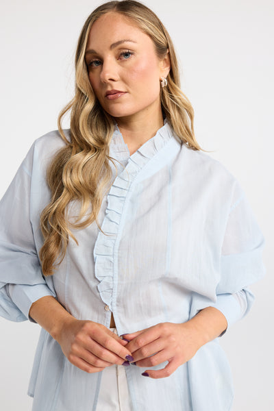 INK BRIAR SHIRT BLUE WHITE COTTON SHIRT FRILL SHIRT SUMMER SHIRT LIGHTWEIGHT SHIRT BLOUSE LONG SLEEVE TOP 
