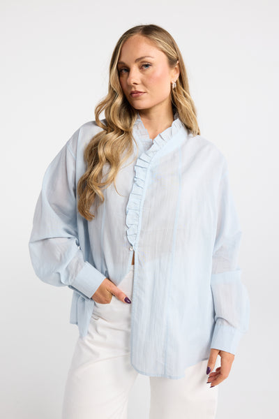 INK BRIAR SHIRT BLUE WHITE COTTON SHIRT FRILL SHIRT SUMMER SHIRT LIGHTWEIGHT SHIRT BLOUSE LONG SLEEVE TOP 
