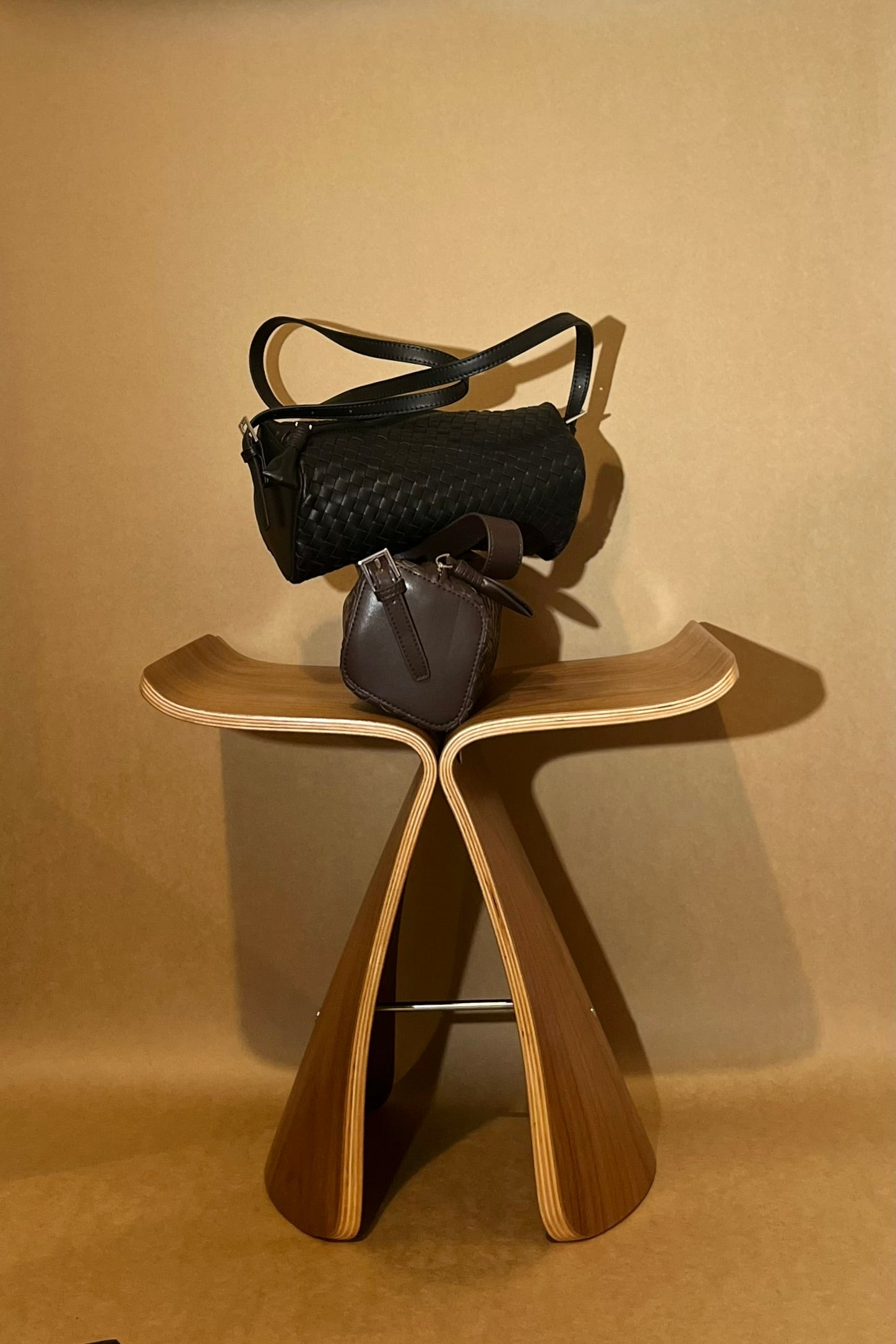 WENDYS LILLY BRIDGETTE BAG LEATHER BAG WOVEN LEATHER HAND BAG SHOULDER BAG BLACK BROWN CHOCOLATE DIAMOND BAG